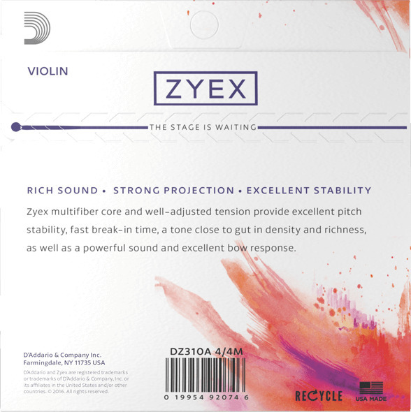 D'Addario DZ310A 4/4M Zyex Violin String Set - Aluminium D (medium tension)