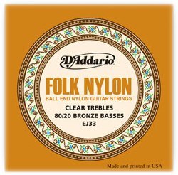 D'Addario EJ33 Folk Nylon / Ball End (clear nylon)