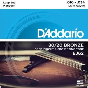 D'Addario EJ62 Mandolin 8 Strings 80/20 Bronze Wound / Light 10-34