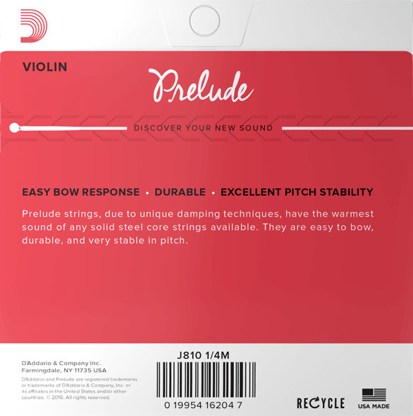 D'Addario J810 1/4M Prelude Violin String Set (medium tension)