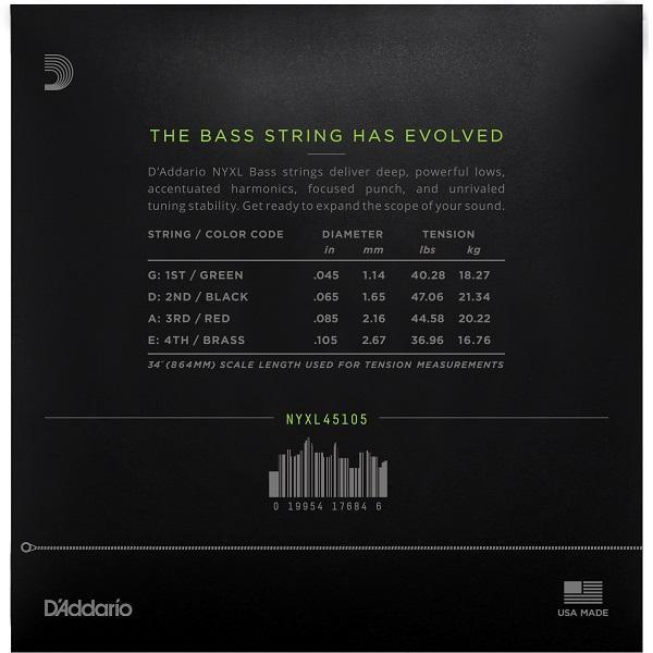 D'Addario NYXL Bass 45105 NYXL45105 (long scale regular top, med bottom)