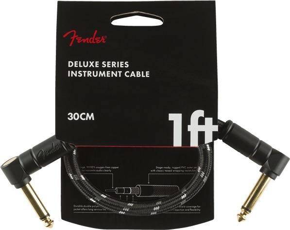 Deluxe Tweed Instrument Cable AA (0.30m black tweed, angled/angled)