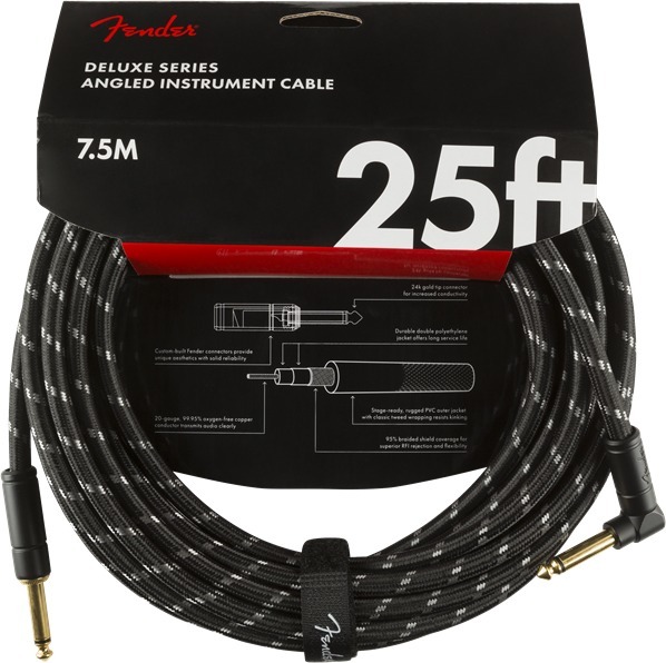 Deluxe Tweed Instrument Cable AS (7.5m black tweed angled/straight)