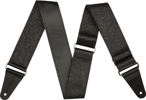 Tooled Leather Guitar Strap 2" (black)