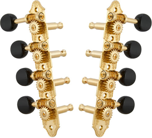 409FGB Mandolin Machine Heads, Standard 4 + 4 ("F"-style mandolins/gold/black)