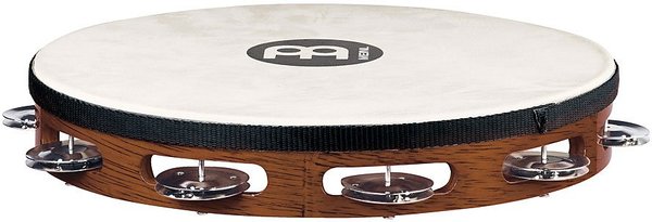 TAH1AB Headed Wood Tambourine (african brown - steel jingles - 1 row)