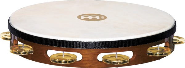 TAH1B Headed Wood Tambourine (african brown - brass jingles - 1 row)