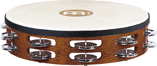 TAH2 Headed Wood Tambourine (african brown - brass jingles - 2 rows)