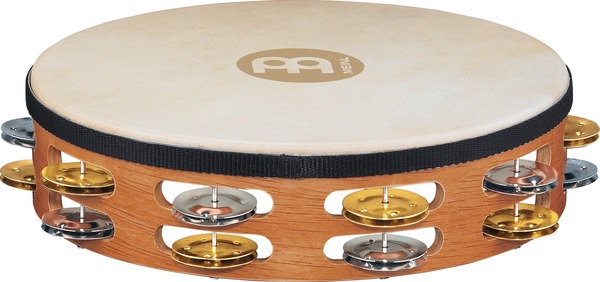 TAH2M Headed Wood Tambourine (super natural - dual-alloy jingles - 2 rows)