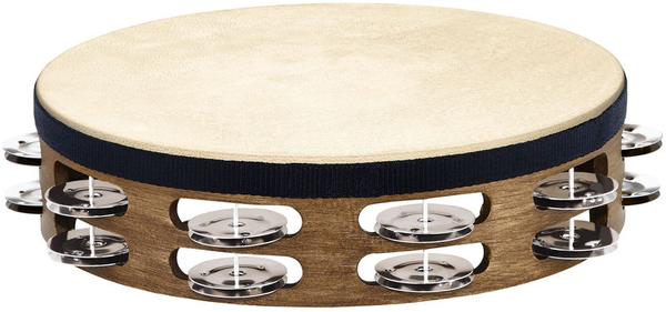 TAH2WB Headed Wood Tambourine (walnut brown - stainless steel jingles - 2 rows)