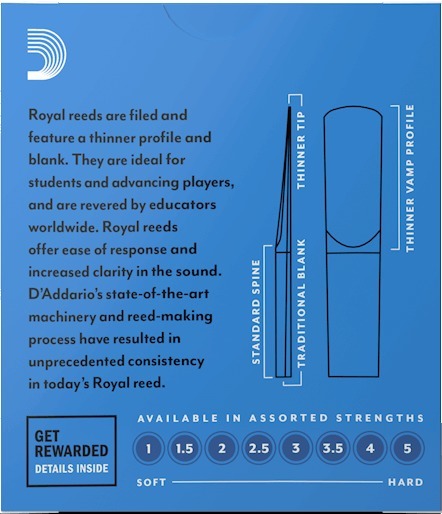 Rico Royal Eb Clarinet #2.5 / Filed (strength 2.5, 10 pack)