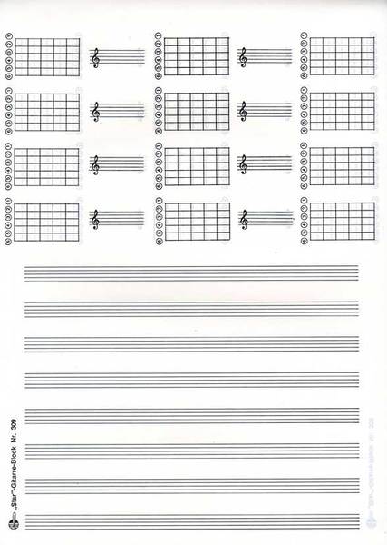 STAR Notenschreibpapiere Notenblock / Gitarristenblock (für Gitarre DIN A4 hoch 8 Systeme)
