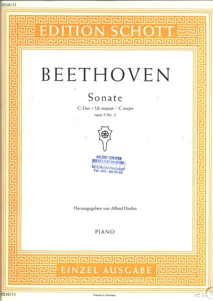 Schott Music Sonate Besthoven C-Dur Opus 2 No.3