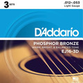 D'Addario EJ16-3D Light Acoustic Guitar 3-Pack String Sets