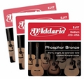 D'Addario EJ17-3D Phosphor Bronze Medium Packs de 3 jeux de cordes pour guitare acoustique