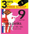 Roto Sound Roto Pinks R9 3-Sets & Strap (9-42) .009 Electric Guitar String Sets